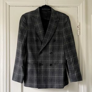Reiss double breasted sports coat dark grey color with plaid detail size 36